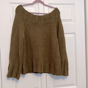 Free People, brand  -  off shoulder sweater in olive green, size large